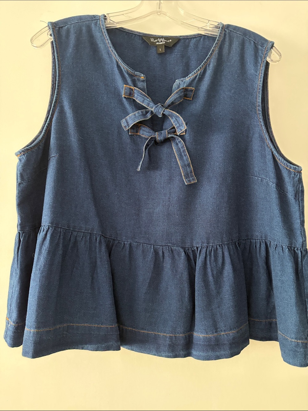 Velvet Heart Indigo Denim Tie-Front Peplum Tank